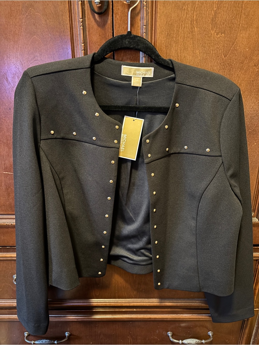 Michael Kors Black Open-Front Stud Trim Blazer